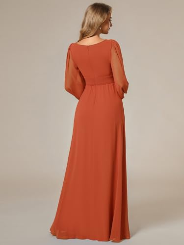 Image of Ever-Pretty Women's Crewneck Long Lantern Sleeves Floor Length A-Line Pleated Chiffon Formal Dress 0106B