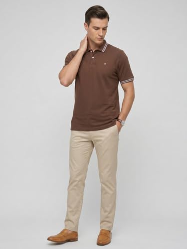 Image of Raymond Men Modern Fit Solid Pattern Pure Cotton Polo Neck Half Sleeve Casual T-Shirt