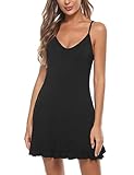 Bresdk Nachthemd Damen Baumwolle Unterkleid Nachtwäsche Sommer Nachtkleid Sexy Dessous Schwarz S