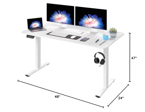 Image of PayLessHere 55 Inch Electric Standing Desk Computer Desk with Large Space and Headphone Holder Office Desk with Electric Lifting and 2 Memory Function for Office Bedroom Meeting Room,White