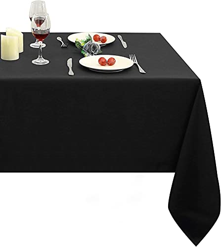Obstal Rectangle Table Cloth, Oil-Proof Spill-Proof and Water Resistance Microfiber Tablecloth, Decorative Fabric Table Cover for Outdoor and Indoor Use (Black, 60 x 84 Inch) -  0bt-plain-60x84-black