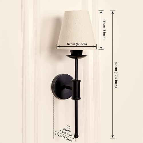 Image of Divine Trends Black Polished Spacer Wall Lamp with Off White Shade for Living Room, Bedroom, Home Decoration Wall Light - Pack of 1