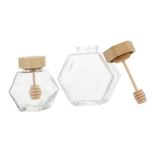 Healifty 2 pièces Lot de Bocaux Verre Hexagonaux pour Miel avec Couvercles et Pots de Conservation Transparents Hermétiques pour Confitures et Stockage Alimentaire