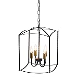 FISGONI Industrial Black Chandelier 4-Light Lantern Chandelier Light Fixture Dining Room Chandelier