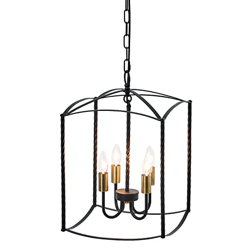 Fisgoni Industrial Black Chandelier 4-Light Lantern Chandelier Light Fixture Dining Room Chandelier Over Table For Kitchen Island Foyer Hallway,E12 Max 60W,12.60In… #TOP8