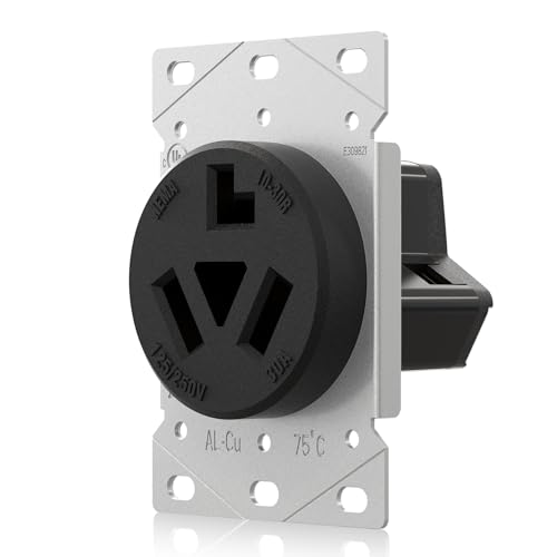AIDA 10-30R Dryer Outlet 30-Amp 3-Pole, 3-Wire 125/250-Volts Non-grounding Heavy Duty Flush Mount Power Receptacle for Dryer, Space Heaters, UL Listed, Black