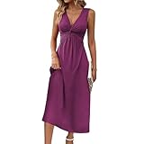 Baxtayel Women's V Neck Front Knotted Dresses Summer Sleeveless A Line Sundress Beach Party Vacasion Dress Outfits
