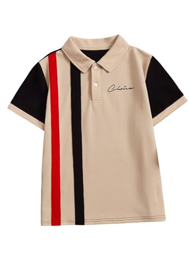 SweatyRocks Boy's Shirt Color Block Button Up Striped Textured Short Sleeve Tee Shirts