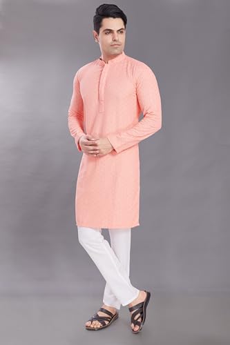 Image of DIVISIVE Men's Sequince Embroidered Cotton Blend Only Slim Fit Kurta