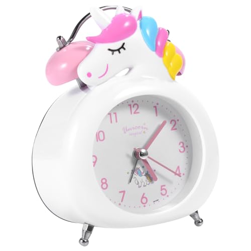TOYANDONA Reloj Despertador de Unicornio Analógico para Reloj de Escritorio Blanco Doble Campana sin Batería Diseño Silencioso y Luz Nocturna para Habitación Infantil