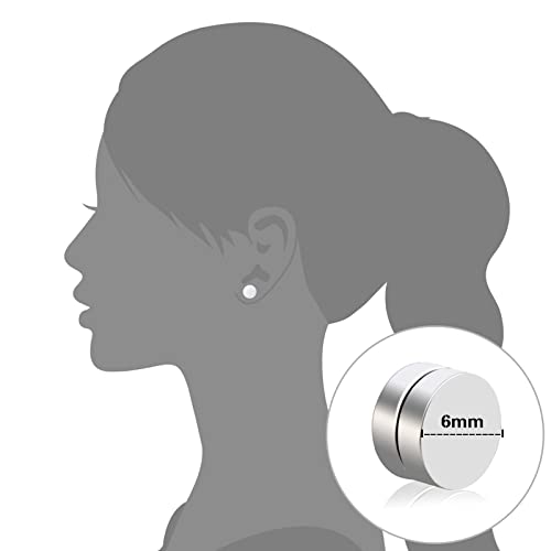 Pugest 4 Pairs Stainless Steel Stud Earrings Set - Round Clip On Stud Earrings Hypoallergenic 6Mm Cz Studs Earrings Not Easy To Fall Off Suitable For Men Women Daily Wear Birthday Dating (Black And Silver) #TOP6