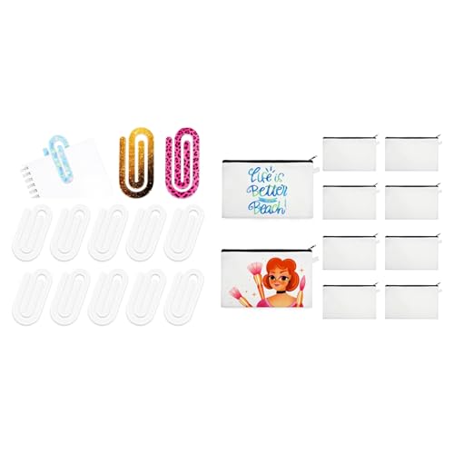 Joyclub Bundle of 12 Pcs Acrylic Jumbo Paper Clips and 10 Pack Sublimation Makeup Bags Blanks