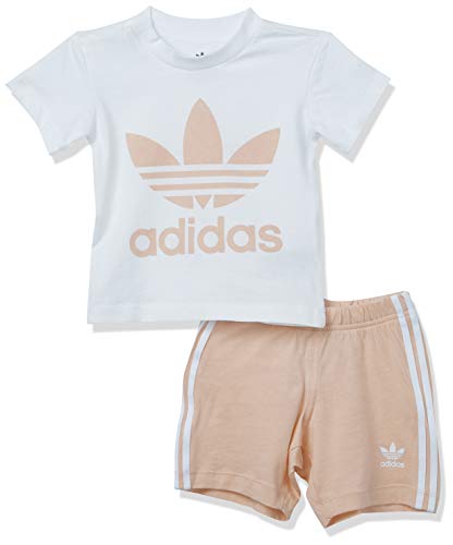 adidas Originals,unisex-baby,Trefoil Shorts Tee Set,Top:White/Pink Bottom:Glow Pink/White,9M