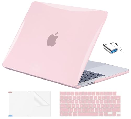 Image of EooCoo Compatible with MacBook Air 13 inch Case M3 A3113 M2 A2681 2024-2022 Release, Pink Air 13.6 inch Laptop Plastic Hard Shell Case with Keyboard Skin Cover & Screen Protector - Cute Pink