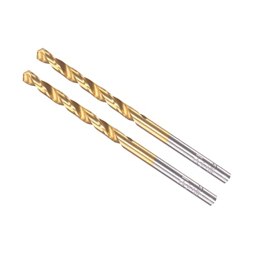 CoCud Twist Drill Bits, 3.3mm Drilling Diameter, Titanium Coated High Speed Steel 6542 Straight Round Shank - (Applications: for Stainless Steel Alloy Metal), 2-Pieces