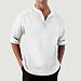 3/4 Length Sleeve Mens Shirts Casual Stylish V Neck Button Up Cotton Linen Henley Shirt Summer Beach Vacation Clothes White