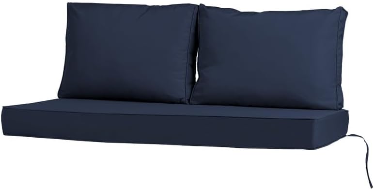 Loveseat Cushions Outdoor 3 Pcs, 48*24*5 in Bench Swing Cushions with Replaceable Cover, Waterproof & Fade-Proof Patio Furniture Couch Cushion, for Patio, Lawn, Balcony, Garden, Resort, Navy