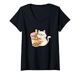 Photo Gallery donna kawaii cat abbracciare boba bubble milk tea anime neko lovers maglietta con collo a v Photo Gallery donna kawaii cat abbracciare boba bubble milk tea anime neko lovers maglietta con collo a v