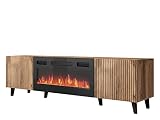 TV Lowboard Vailbo 180 mit Elektrischem Kamin, Fernsehschrank, Fernsehtisch, Unterschrank, Realistische LED-Flamme, Mit Deko-Kristallen, Board, Schrank, TV-Bank (Eiche Wotan)