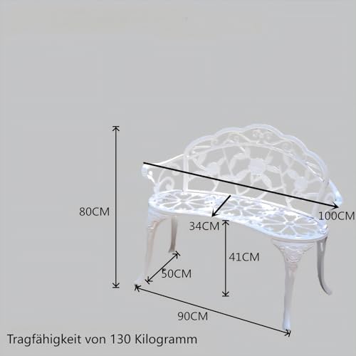 TangXiaoQi Garden Bench, Metal Aluminium Rose, Suitable for Garden Veranda Park Front Porch Balcony Outdoors (White) - Image 2
