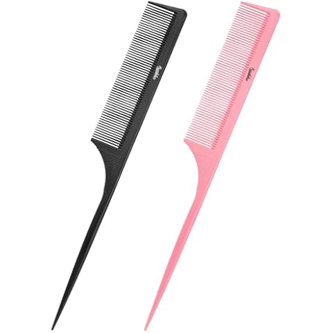 Rat Tail Comb Parting Comb：2Pcs Rat Tail Combs for Women，Fine Tooth Parting Tip Carbon Fiber Root Teasing Anti Static Tail Comb，Hair Combs for Styling（Black,Pink ） Cover