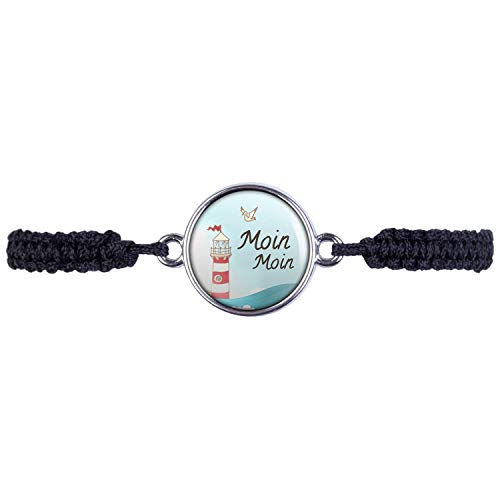 Mylery Armband mit Motiv Moin Moin Möwe Leuchtturm Meer See Wellen Silber 16mm