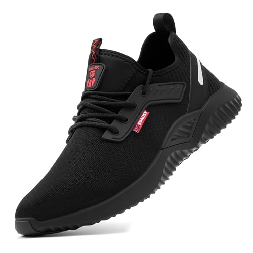 Sicherheitsschuhe Herren Arbeitsschuhe Damen Leicht Atmungsaktiv Stahlkappenschuhe Unisex Sneaker mit Stahlkappe Schwarz 42EU