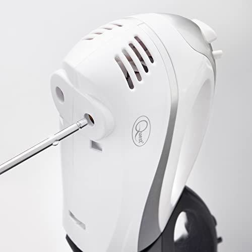 Quest 35890 Electric Hand Mixer / Complete With Chrome Beaters, Dough Hooks & Balloon Whisk / 5 Speed With Turbo Function / 300W / White Colour