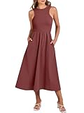 ANRABESS Womens 2025 Summer Casual Maxi Dress A line Tiered Flowy Short Sleeve Crewneck T Shirt Beach Travel Long Dresses Red Small