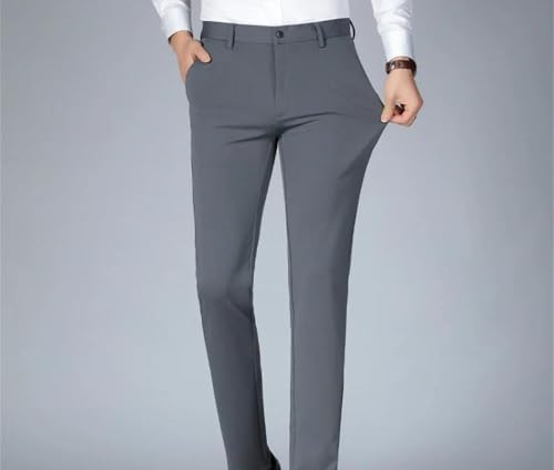 Mens Casual Straight Trousers High Waist Stretch Business Work Slim Fit Korean Style Suit Pants4