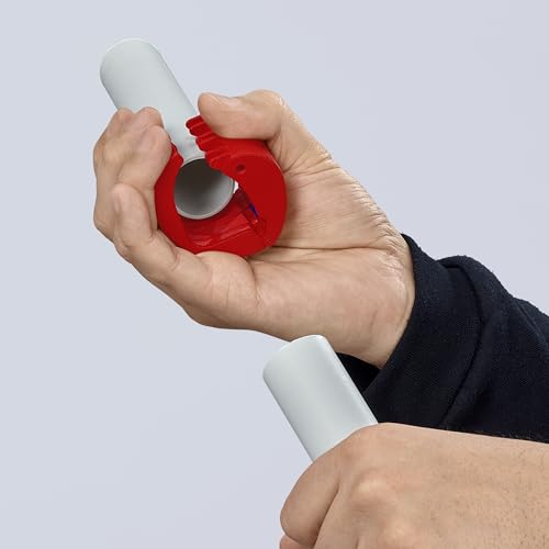 KNIPEX Bix Cutter for Plastic Pipes, 20-50 mm, Cuts Without Shavings, 2 Spare Blades Included, Pipe Cutter, 90 22 10 BK