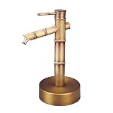 Rubinetto da giardino in rame antico, colonna, resistente al gelo, in bambù, con base spessa e tubo di ingresso dell'acqua, 34 cm, elegante colonna d'acqua da giardino in marrone
