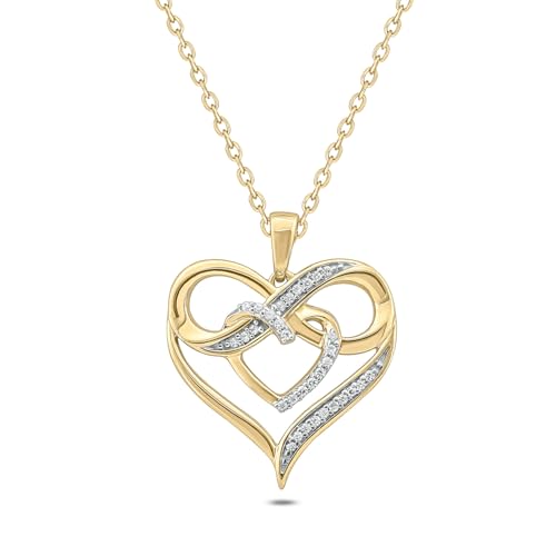 Cali Trove 1/10ct Natural Diamond Double Heart Infinity Pendant Necklace for Women | 10KT Gold Heart Infinity Pendants for Her |Mother's day Jewelry Gifts in Pink, White or Yellow Gold