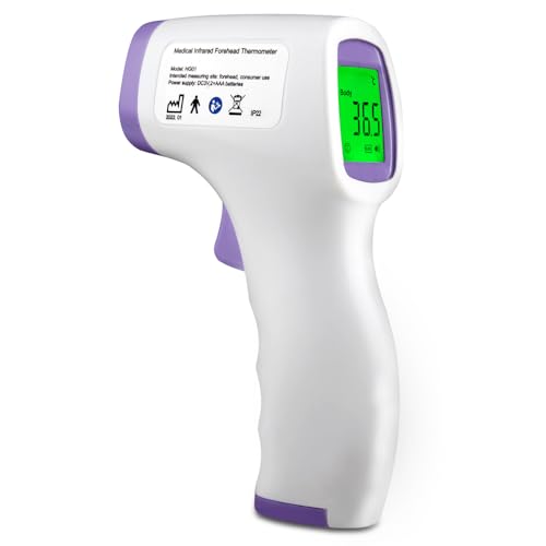 Thermomètre Frontal Sans Contact, Thermomètre Frontal Adulte et Bebe avec Lecture Instantanée 1s, Thermometre Numérique 32 Mémoire, Alarme de Fièvre, Rapides et Précises