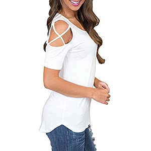 Image of Jar of Love Women's Summer Tops Short Sleeve Cold Shoulder Tops T-Shirts for Women Spring Summer Tops Loose Fit Tunic 2026