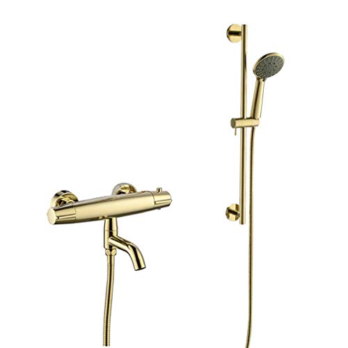 Mitigeur baignoire or poli en laiton de luxe avec kit de douche complet montage mural