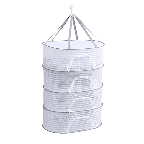 Herb Drying Rack Net, 4 Layer 2.3ft Hanging Drying Rack Net Collapsible Mesh Drying Net Hanging Plant Dryer Net Zipper Closure for Drying Seeds Herbs Vegs Fruits Bud Vegetables (19.69x27.55x34.64 in)