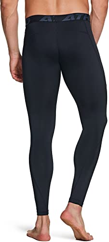 Athlio Men's Compression Pants Running Tights Workout Leggings, Cool Dry Technical Sports Baselayer, Active 2Pack Pants Black/Black, Medium #TOP2
