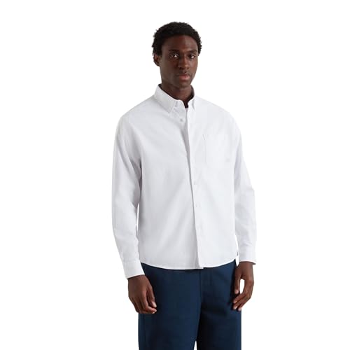Farah - Men's Oxford Shirt, Brewer Box Fit, Organic Cotton, Long Sleeve, Casual or Work Shirt, L, White