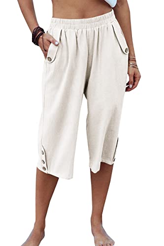 Image of Veatzaer Women's Elastic Waist 3 /4 Capri Harem Pants with Pockets Casual Loose Solid Yoga Trousers S-XXL
