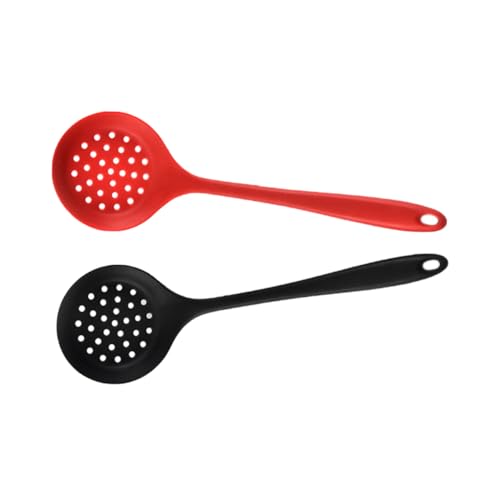 Beaupretty 2個 食品グレード耐熱シリコン製シリカゲル漏勺 赤黒 キッチン調理用ストレーナー おたま形状 熱湯対応 揚げ物 鍋料理に