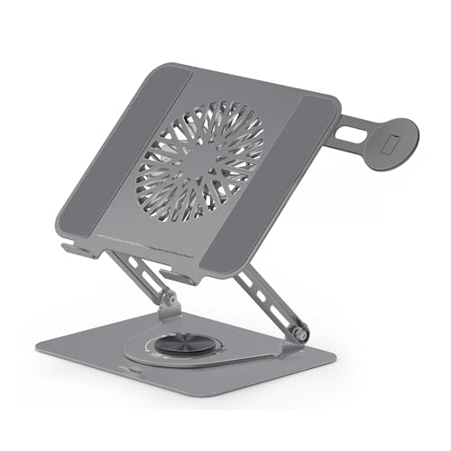 Promate 3-in-1 Laptop Cooling Stand with Magnetic Fan 360 Rotating Base Adjustable Height MagSafe Phone Holder Silent 12cm 1700rpm Fan for Laptops up to 17.3 Inches DeskMate-8