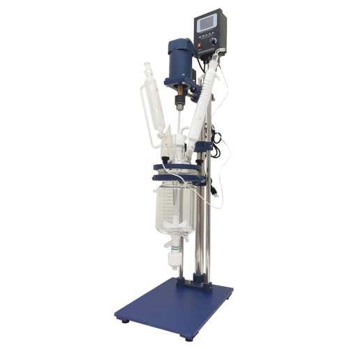 INTSUPERMAI 110V 1L Laboratory Jacketed Reactor Laboratory Glass Reactor Jacketed Glass Reactor with Digital Display Double-Layer Chemical Reaction Vessel for Chemistry Reaction Distillation