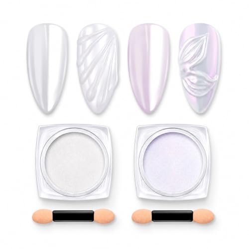 Beetles Chrome Nail Powder 2 Jars White and Purple Pearl Chrome Powder for Gel Nail Mirror Effect Glitter Manicure Set Pigment Nails Art Design Gifts for Women