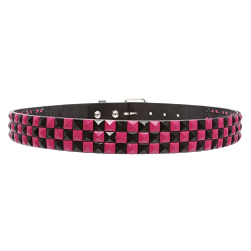 Snap On 1 1/2" Fuchsia & Black Checkerboard Punk Rock Studded Belt3
