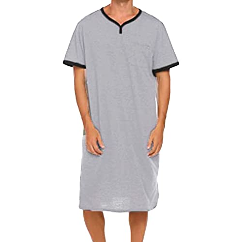 Men's Nightshirt Big&Tall V Neck Short Sleeve Nightgown Summer Soft Mid-Length Henley Sleepwear Sleepshirt - Main Image