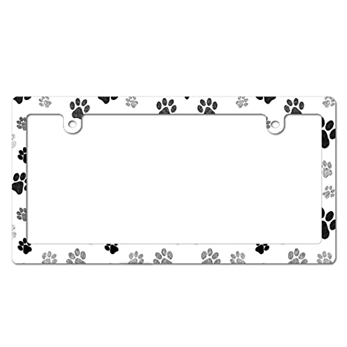 2枚セット ナンバープレートフレーム 動物 犬 猫 足跡 足型 肉球 ナンバーフレーム ライセンスフレーム 車のナンバープレート カータグフレーム タグホルダー 前後 装飾ボーダー 車外用品 外装 汎用 カー用品 普通車 プリント 普通車/軽自動車用 耐久