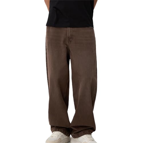 Men Grunge Jeans Mid Rise Baggy Wide Leg Hip Hop Skater Denim Pants Vintage Low Waist Loose Fit Trousers Streetwear