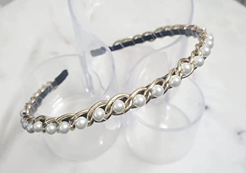 Image of Elegant Handcrafted Chain Hairbands /Headbands for Girls & Women Sleek Gold Chan with Pearls
