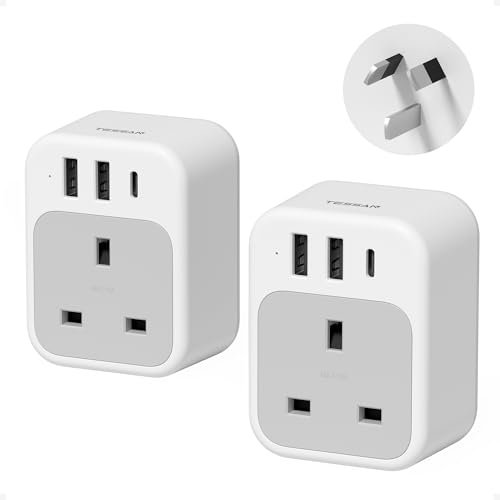 UK to Australia Plug Adapter 2 Pack TESSAN Australian Plug Adaptor from UK with USB C and 2 USB A 4 in 1 Australia Travel Adapter New Zealand Travel Adaptor for NZ Argentina China Fiji